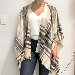 Banana Republic Cream Plaid Poncho - One Size